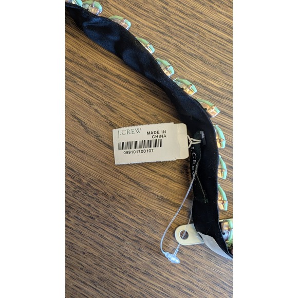 JCrew Black Belt, Women One Size, Studded w/ green stone Silk & Rayon - Picture 3 of 6